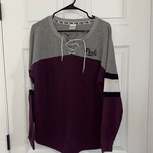 Pink Gray and Purple Lace-Up Sweatshirt